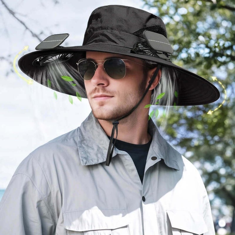 inkArts Solar Powered Fan Hat for Men Women Wide Brim Hat with 2 Fans UPF 50+ Outdoor Fishing Beach Sun Hat - Image 2
